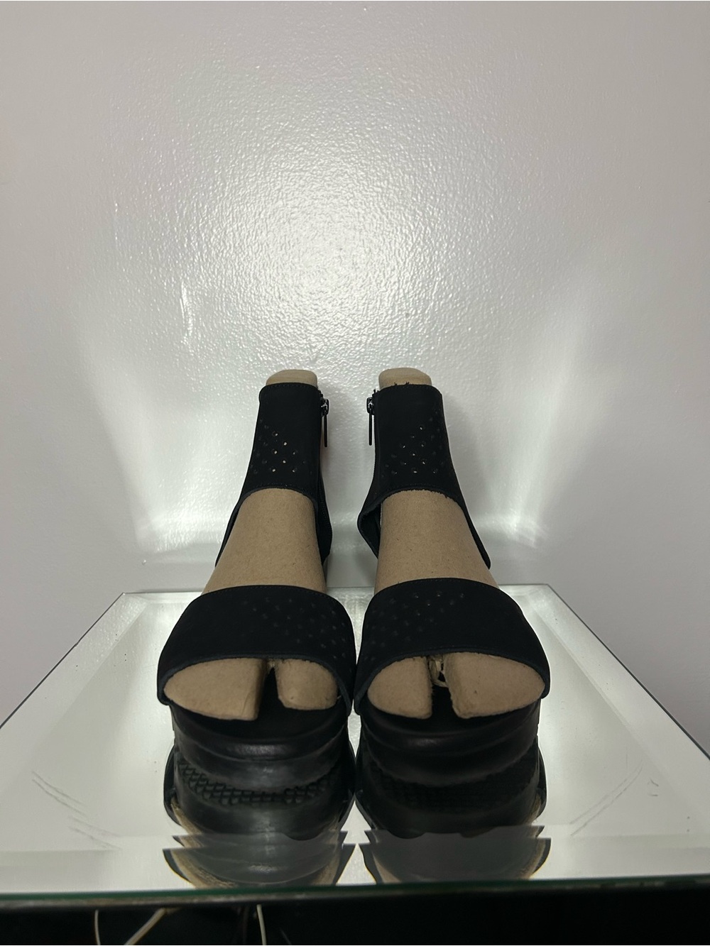 ARCHE Black Suede Laser Cut Wedge Sandal
